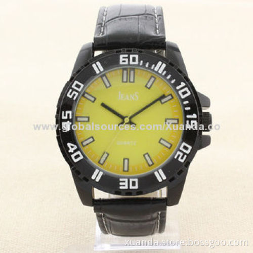 Fashion watch, black case leather bands, good-quality, sport style